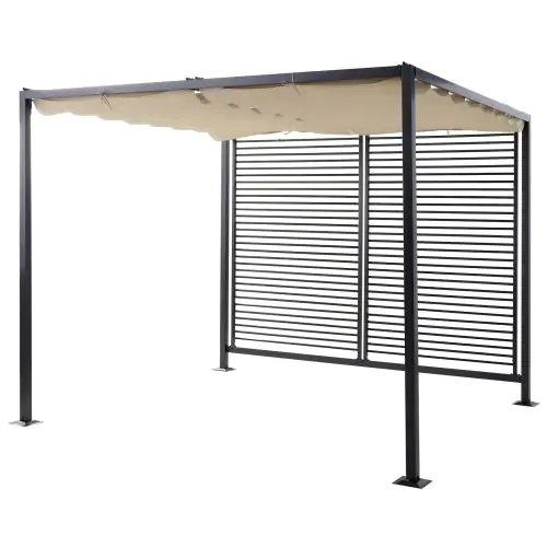 2.8m x 3m Retractable Metal Frame Outdoor Garden Pergola Beige