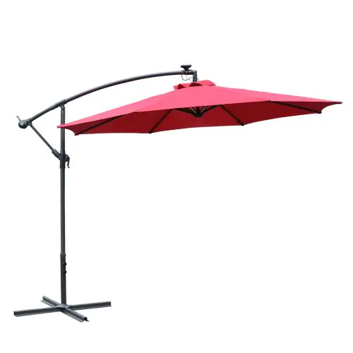 Umbrella Parasol W & Solar Powered LED strips 2.95x2.45H m Wine Red