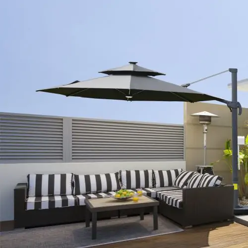 3m Cantilever Parasol Inc Solar Lights Power Bank Base 360 Deg Spin Dark Grey