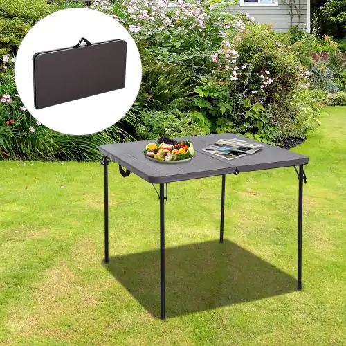 2.8FT Portable Metal Picnic Table 86Lx86Wx71.5H cm Black & Brown