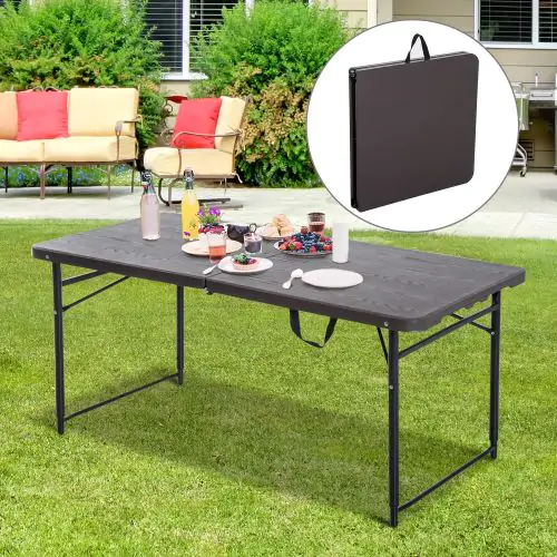 4FT Portable Metal Picnic Table 22Lx61Wx53 & 71.5H cm Black & Brown