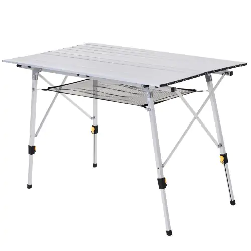 Aluminium Portable Outdoor BBQ Picnic Table Inc Mesh Tier Silver