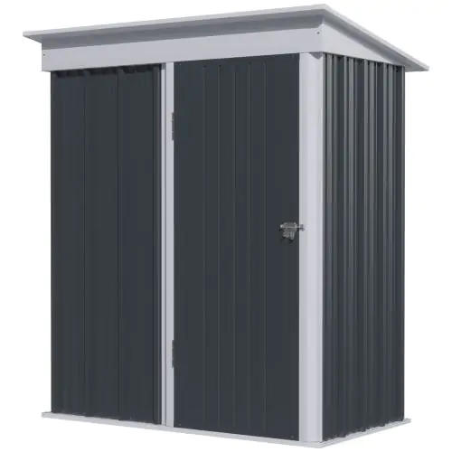 Outsunny Metal Garden Shed, Outdoor Lean-to Shed for Tool Motor Bike, with Adjustable Shelf, Lock, Gloves, 5'x3'x6', Dark Grey