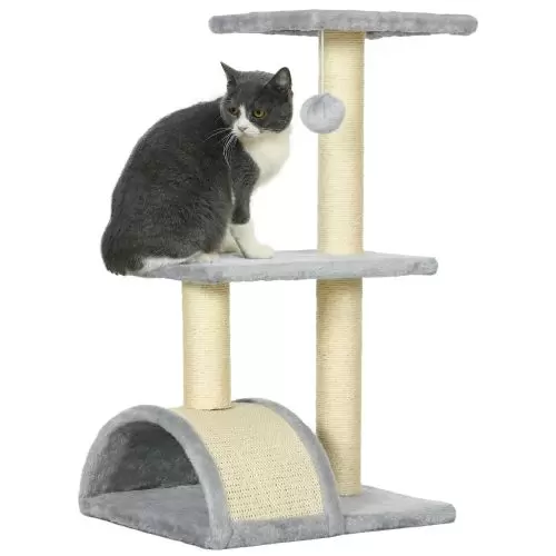 PawHut 72cm Cat Tree with Scratching Post, Pad for Indoor Cats Light Grey