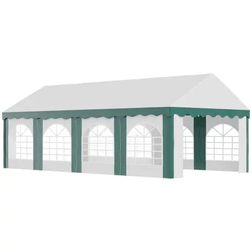 Outsunny 8 x 4m Garden Gazebo with Sides, Galvanised Marquee Party Tent with Eight Windows and Double Doors, for Parties, Wedding and Events