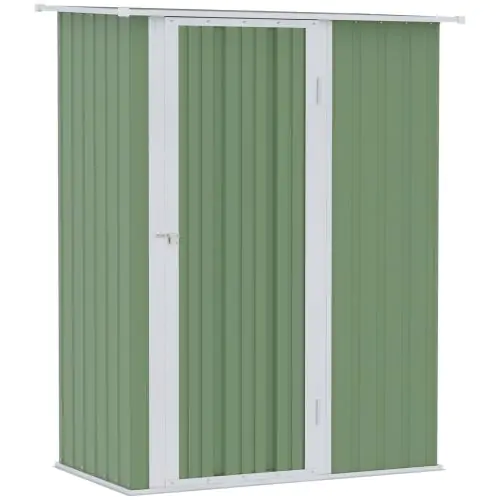 Outsunny Garden Storage Shed, Outdoor Tool Shed with Sloped Roof, Lockable Door for Equipment, Bikes, Light Green, 142 x 84 x 189cm