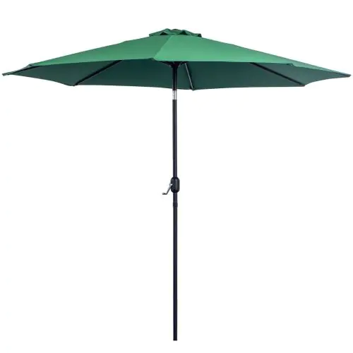 Outsunny 3(m) Tilting Parasol Garden Umbrellas, Outdoor Sun Shade with 8 Ribs, Tilt and Crank Handle for Balcony, Bench, Garden, Green