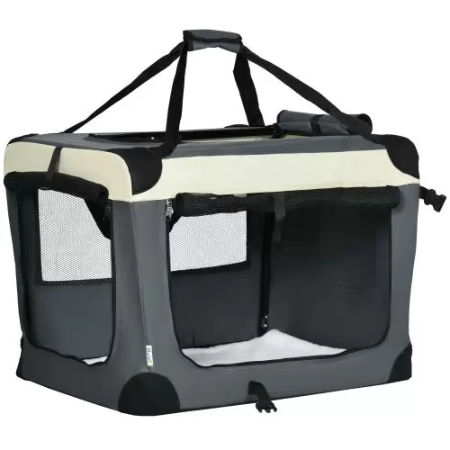 PawHut 70cm Foldable Pet Carrier, with Cushion, for Small Dogs and Cats Grey