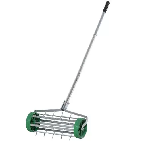 Outsunny Garden Rolling Lawn Aerator Heavy Duty Steel Grass Roller w Adjustable Handle