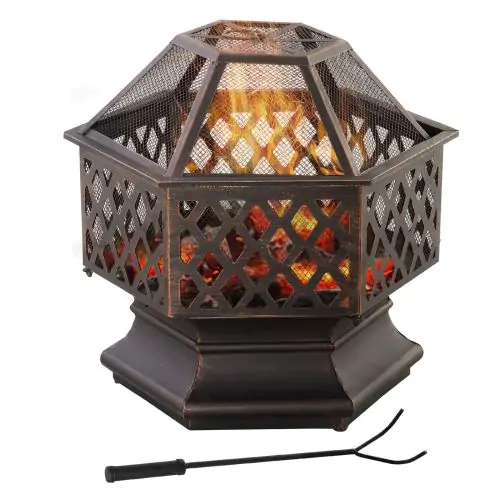 Outsunny Outdoor Fire Pit with Screen Cover, Portable Wood Burning Firebowl with Poker for Patio, Backyard, Bronze