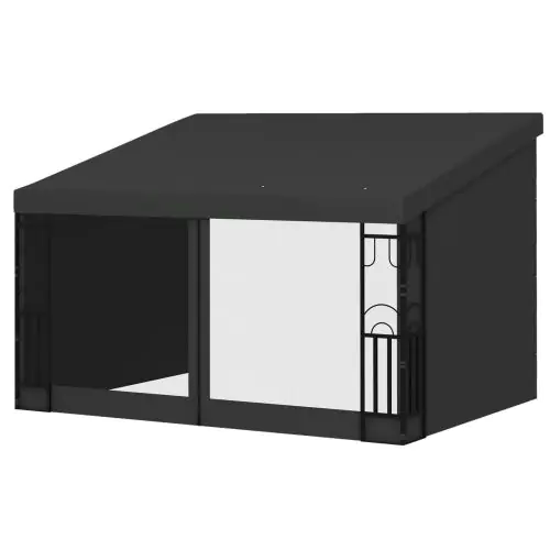 Outsunny 3 x 4m Lean to Pergola, Wall Mounted Garden Gazebo with 2 Curtains and 2 Nettings, UV Resistant, for Patio, Deck