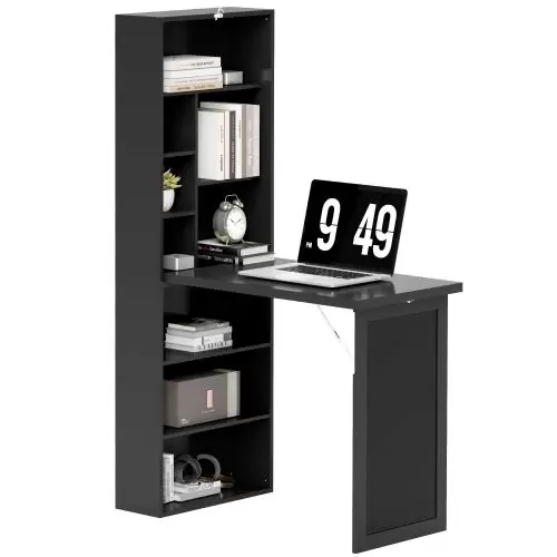 HOMCOM Three Part Work Desk, with Storage and Chalkboard Black