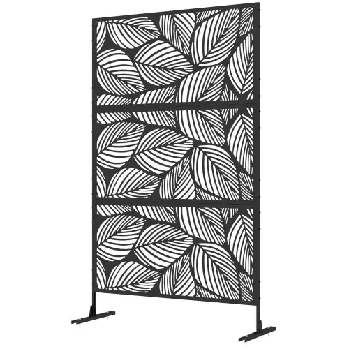 Outsunny Metal Decorative Privacy Screen Outdoor Divider, Black Leaf