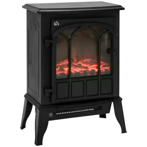 HOMCOM Freestanding Electric Fireplace, Electric Stove Heater with LED Flame Effect, Overheating Safety System, 1000W 2000W Black