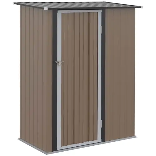 Outsunny 5ft x 3ft Garden Metal Storage Shed, Outdoor Tool Shed with Sloped Roof, Lockable Door for Equipment, Bikes, Brown