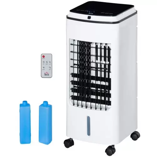 HOMCOM 3 in 1 Evaporative Air Cooler with 4L Water Tank, Portable Fan Cooler with Automatic Oscillation, Timer, Remote, White