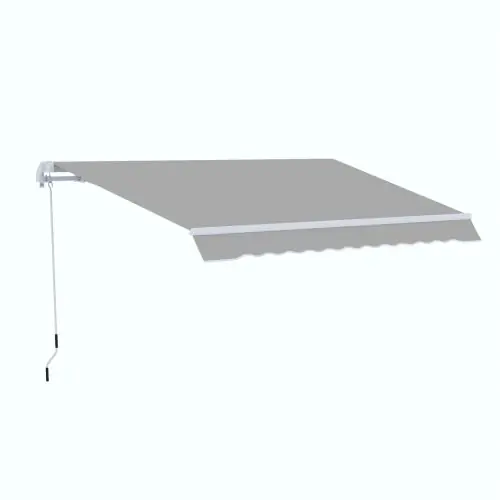 Outsunny 4x2.5m Retractable Manual Awning Window Door Sun Shade Canopy with Fittings and Crank Handle Light Grey