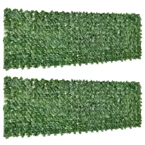 Outsunny 2 Piece Artificial Leaf Hedge Screen Privacy Fence Panel for Garden Outdoor Indoor Decor, Dark Green, 3M x 1M