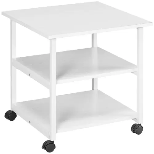 HOMCOM Three Tier Steel Printer Stand, with Wheels White