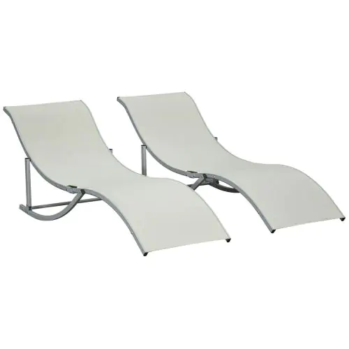 Outsunny Set of 2 S-shaped Foldable Lounge Chair Sun Lounger Reclining Outdoor Chair for Patio Beach Garden Beige