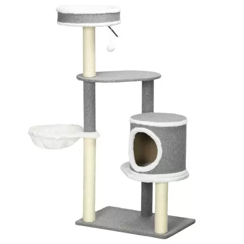 PawHut Cat Tree for Indoor Cats, Cat Tower with Scratching Posts, Multi level Kitten Climbing Tower, 124cm