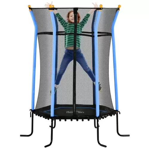 HOMCOM Kids Trampoline Mini Bouncer with Enclosure Safety Net For Ages 3 10 Years Blue