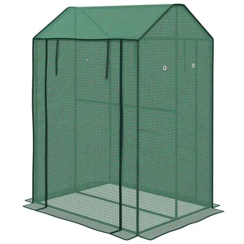 Outsunny 2-Room Green House, Mini Greenhouse with 2 Roll-up Doors, Vent Holes and Reinforced Cover, 100 x 80 x 150cm