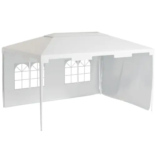 Outsunny 3 x 4 m Garden Gazebo Shelter Marquee Party Tent with 2 Sidewalls for Patio Yard Outdoor, White