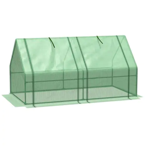 Outsunny Mini Small Greenhouse with Steel Frame & PE Cover & Zippered Window Poly tunnel Steeple for Plants Vegetables, 180 x 90 x 90 cm