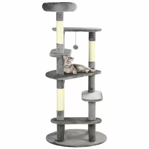 PawHut 136cm Cat Tree for Indoor Cats, Modern Cat Tower with Scratching Posts, Bed, Toy Ball Grey