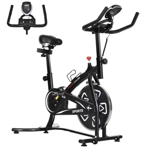 HOMCOM Indoor Stationary Exercise Bike 6kg Flywheel Fitness Cardio Workout Bke Trainer for Home Gym w Adjustable Resistance LCD Monitor Pad and Bottle Holder Black