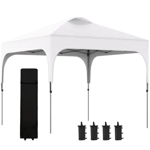 Outsunny 3 x 3 (M) Pop Up Gazebo, Foldable Canopy Tent with Carry Bag with Wheels and 4 Leg Weight Bags for Outdoor Garden Patio Party, White