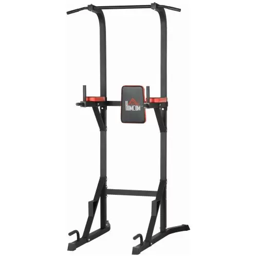 HOMCOM Freestanding Multifunctional Power Tower w Pull Up and Dip Station, Push Up Stand, for Home Gym Black