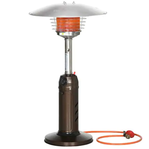 Outsunny Gas Patio Heater with Tip-over Protection, Outdoor Heater with Piezo Ignition, Adjustable Heat, Regulator and Hose for Garden Camping Brown