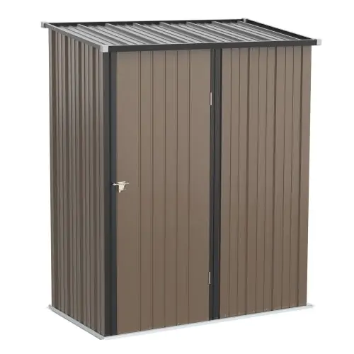 Outsunny 5 x 3 ft Metal Garden Storage Shed Patio Corrugated Steel Roofed Tool Shed with Single Lockable Door, Brown