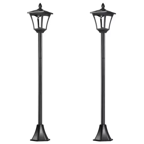 Outsunny 2 Pieces Outdoor Garden Solar Post Lamp Sensor Dimmable LED Lantern Bollard Pathway 1.6M Tall ? Black