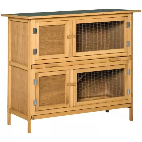 PawHut Two Tier Rabbit Hutch, with Removable Trays, for 1 2 rabbits Brown