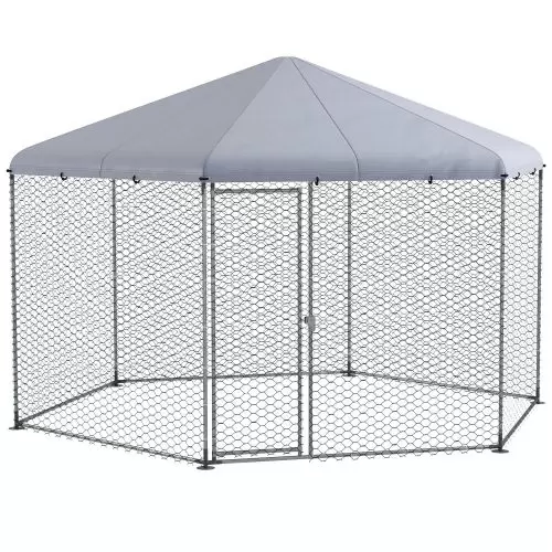 PawHut Chicken Coop for 10 15 Chickens, Hens, Rabbits, Ducks, Outdoor Garden Chicken Run, 4 x 3.5 x 2.6m