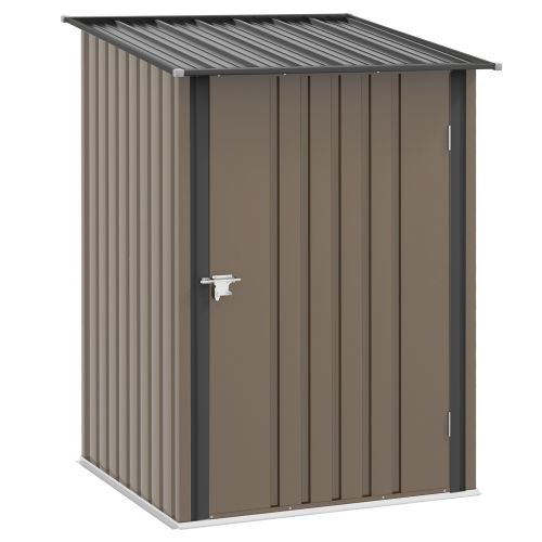 Outsunny 3.3 x 3.4ft Lean To Steel Garden Shed, with Locking Door Brown Grey