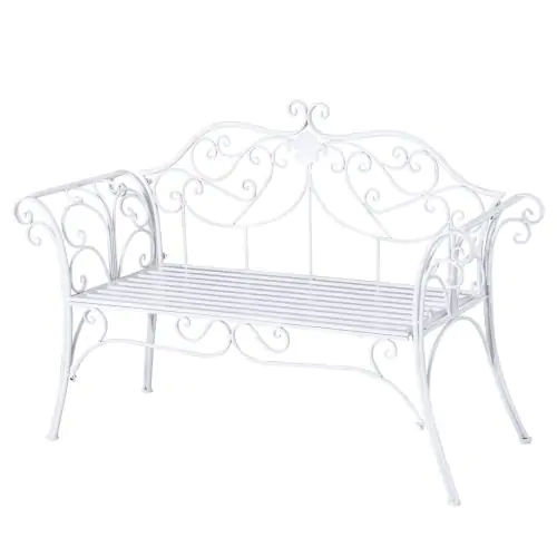 Garden 2 Seater Chair Patio Loveseat Metal Furniture Bench White