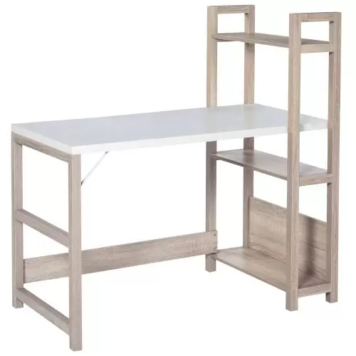 HOMCOM Computer Desk with 3 Tier Storage Shelves on Left or Right, 120cm Writing Table for Home Office, Study, Bedroom, White and Oak