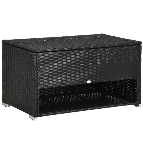 Outsunny Rattan Garden Storage Box, Outdoor PE Wicker Deck Doxes w/ Shoe Layer for Indoor, Outdoor, Spa, Black