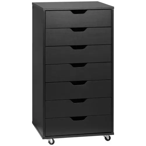 Vinsetto Seven Drawer Filing Cabinet, with Wheels Black