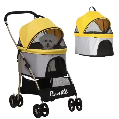 PawHut 3 In 1 Detachable Pet Stroller, for Extra Small and Small Dogs Yellow