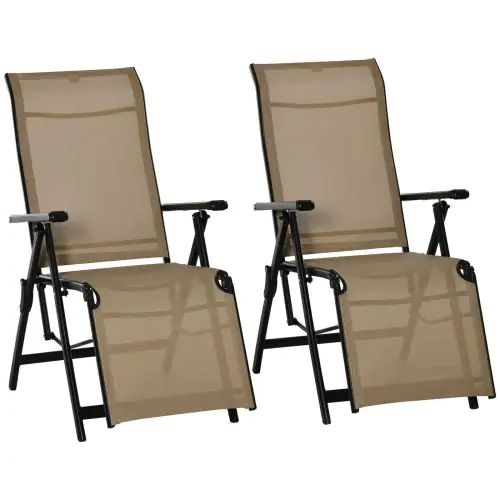 Outsunny Set of 2 Outdoor Sun Lounger Adjustable Folding Steel Chaise Reclining Lounge Chairs with 10 Back and Leg Positions, Beige