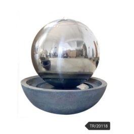 Large Stainless Sphere Resin Base Modern Metal Solar Water Feature