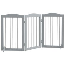 PawHut Foldable Dog Gate, Freestanding Pet Gate, with Two Support Feet, for Staircases, Hallways, Doorways Grey