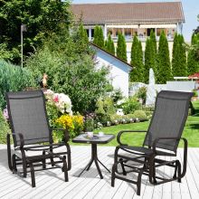  Metal Frame Outdoor Textilene Rocking Chair Set w/ Tea Table Brown