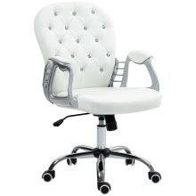 Vinsetto Office Chair Ergonomic 360? Swivel PU Diamante Padded Base 5 Castor Wheels for Home Work White