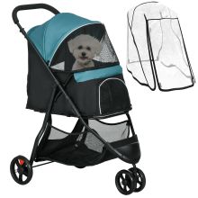 PawHut Foldable Pet Stroller w Rain Cover, for XS Dogs, S Dogs Dark Green